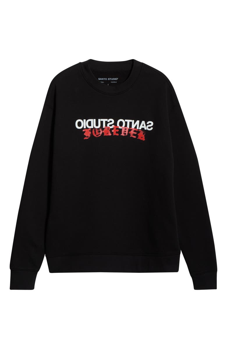 SANTO STUDIO Forever Logo Cotton Fleece Crewneck Sweatshirt, Alternate, color, Black