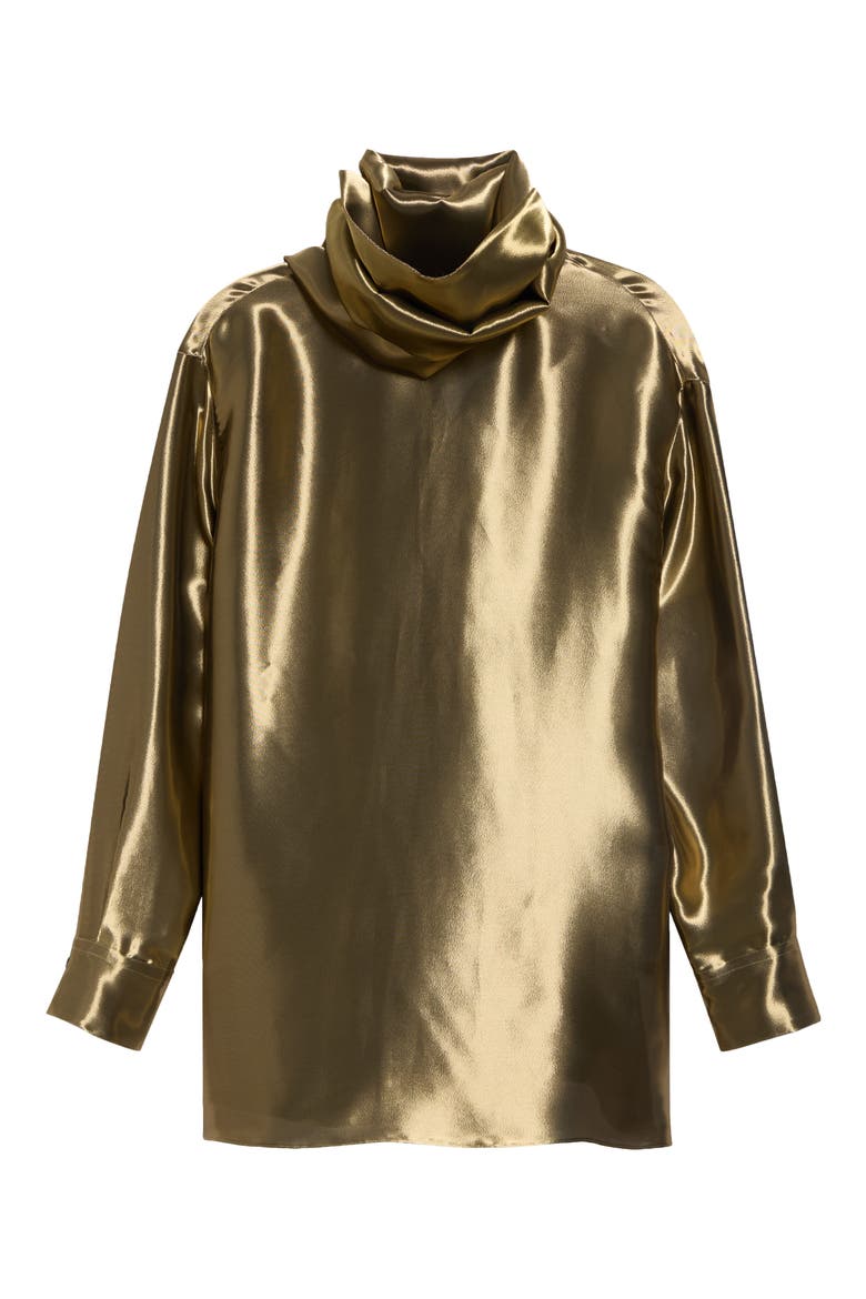 Fluid Scarf Neck Lamé Top, Alternate, color, ORO-NERO