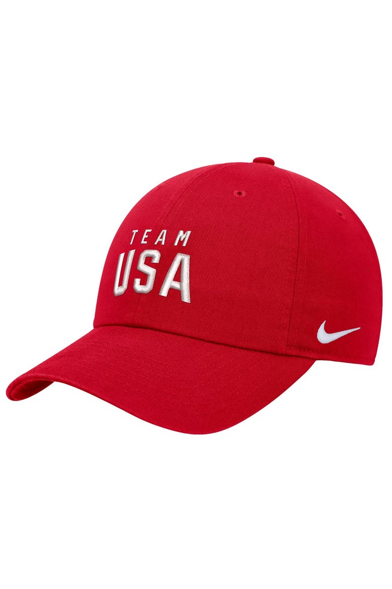 Men's Nike Red Team USA Club Unstructured Adjustable Dri-FIT Hat, Main, color, Red