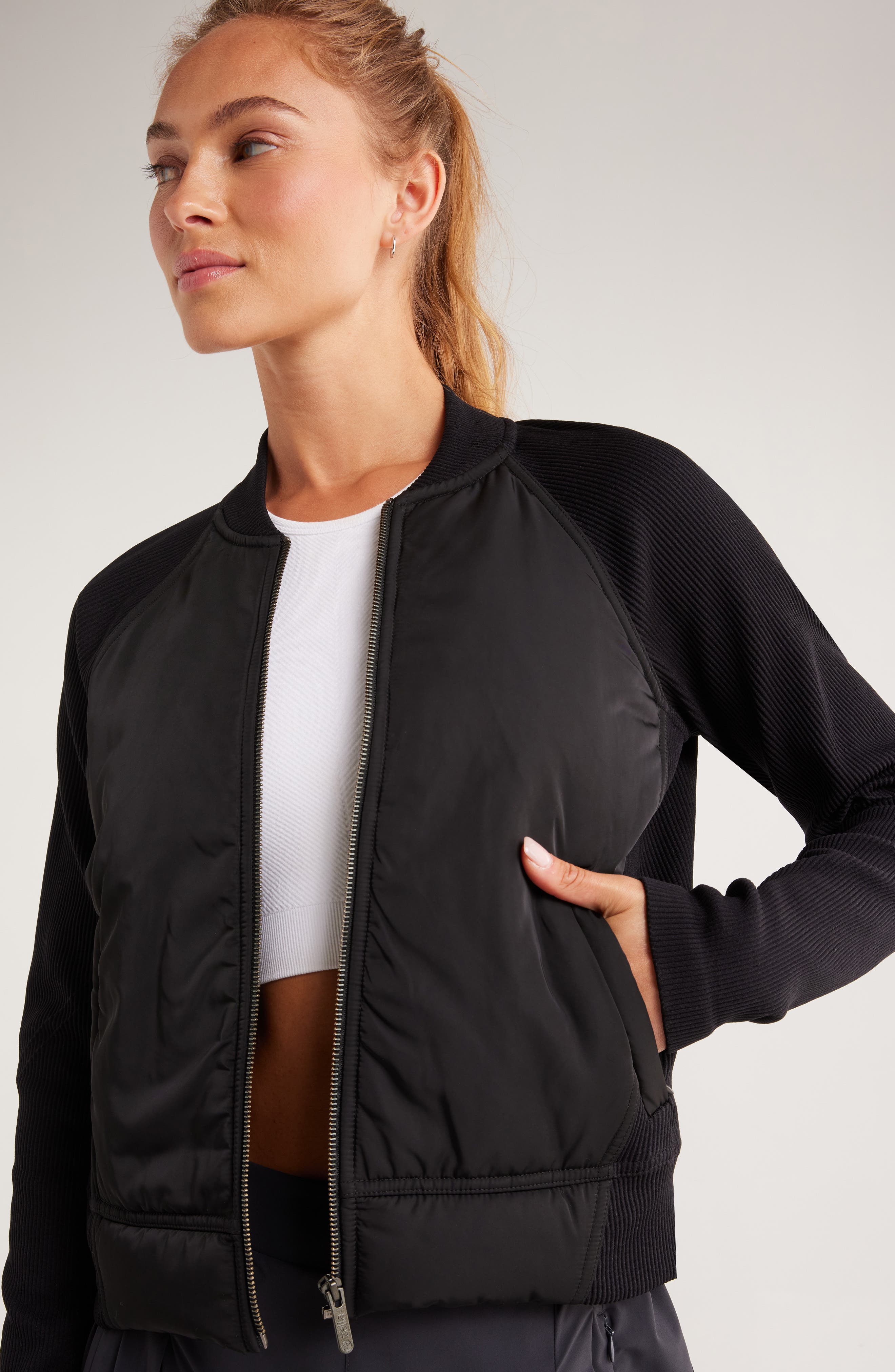 Zella Seamless Mixed Media Bomber Jacket (Women) | Nordstromrack