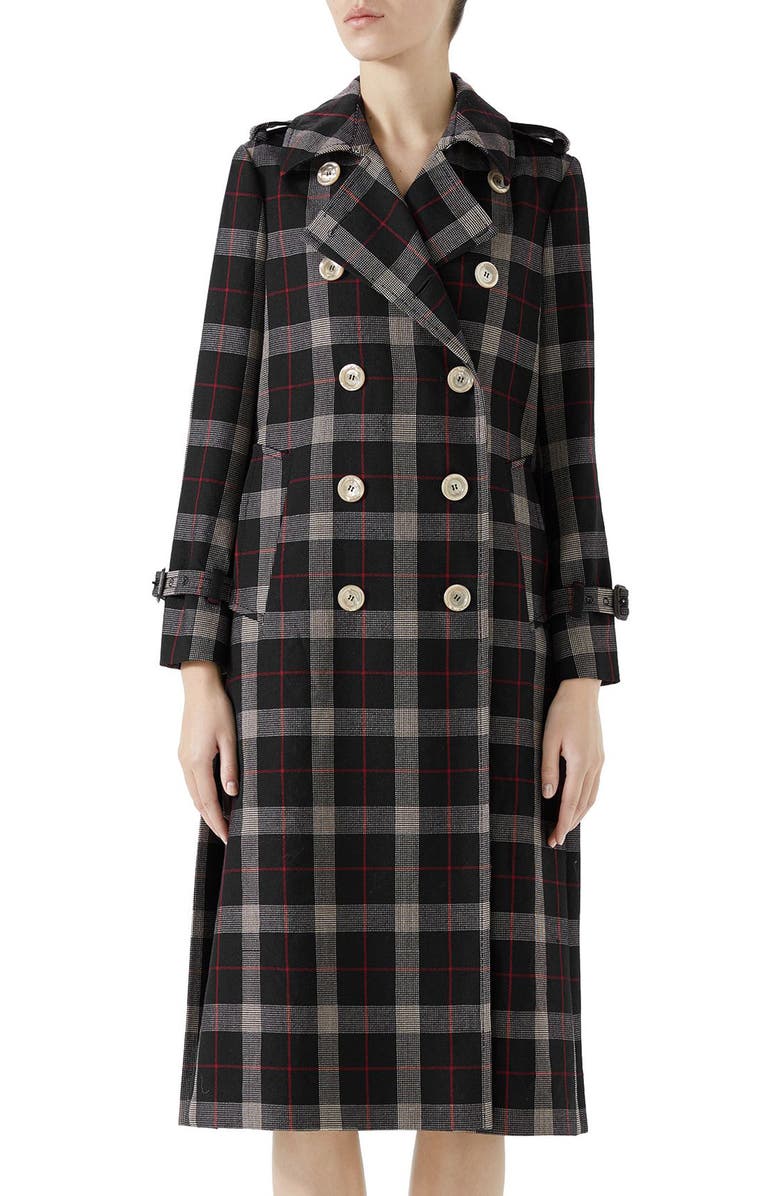 Gucci Oversize Check Pleated Back Coat, Main, color, 