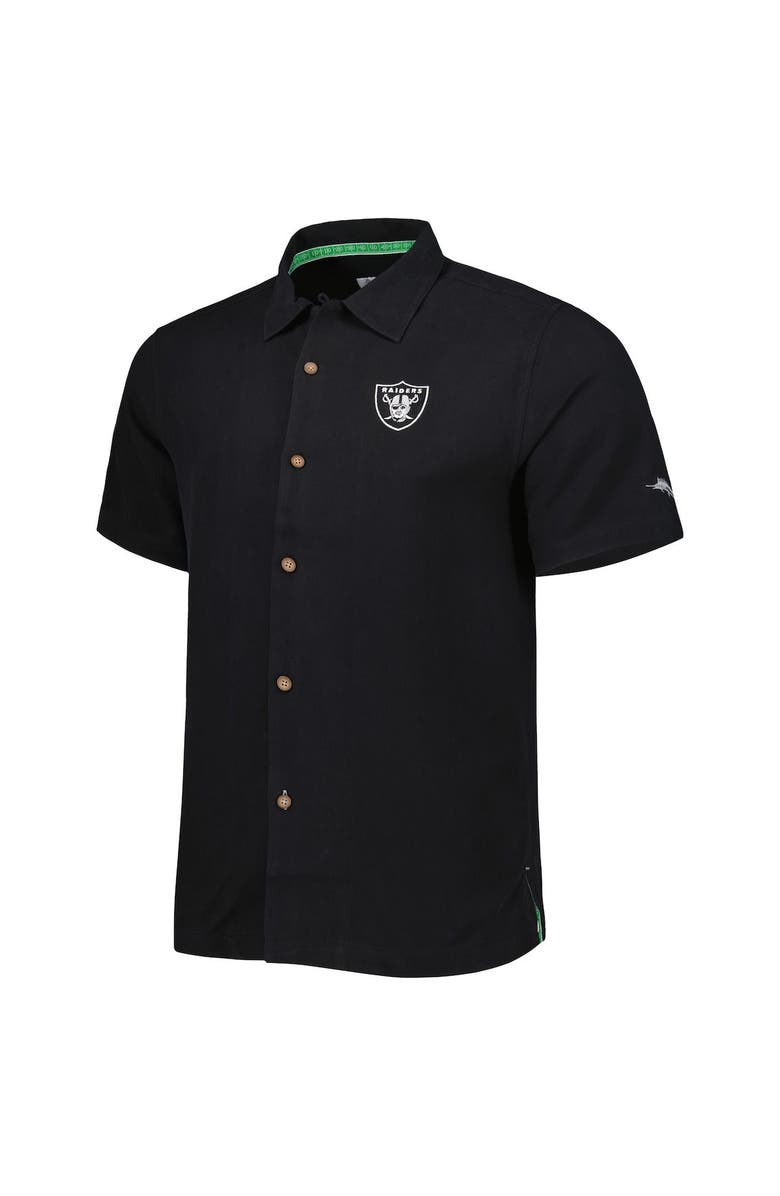 Tommy Bahama Men's Tommy Bahama Black Las Vegas Raiders Top of Your Game Camp Button-Up Shirt, Alternate, color, Black
