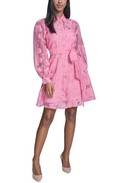 Long Sleeve Floral Organza Shirtdress