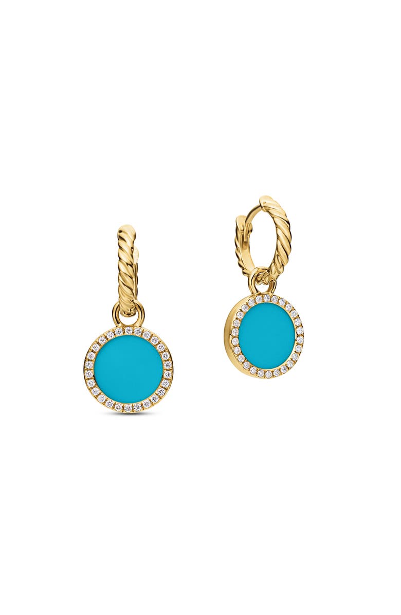 David Yurman Petite DY Elements<sup>®</sup> Drop Earrings in 18K Yellow Gold with Turquoise and Pavé Diamonds, Alternate, color,
