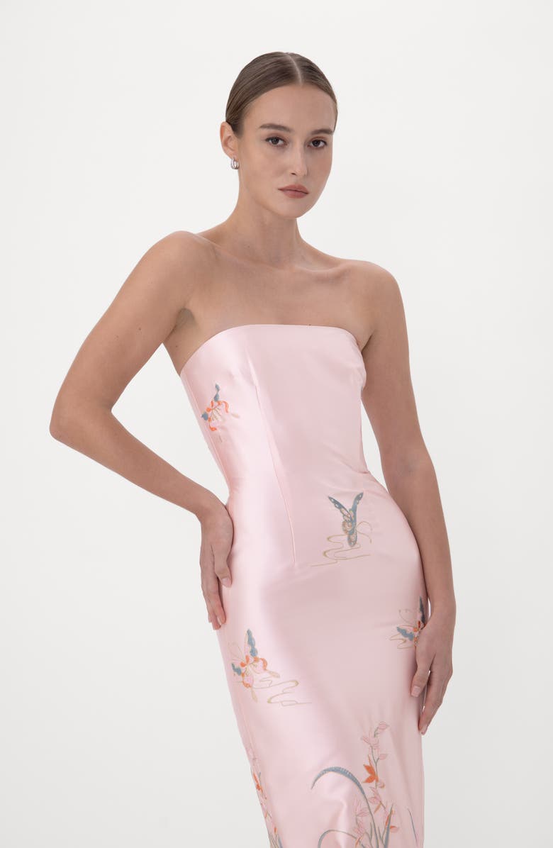 SAU LEE Ilsa Embroidered Strapless Satin Gown, Alternate, color, Pink Multi