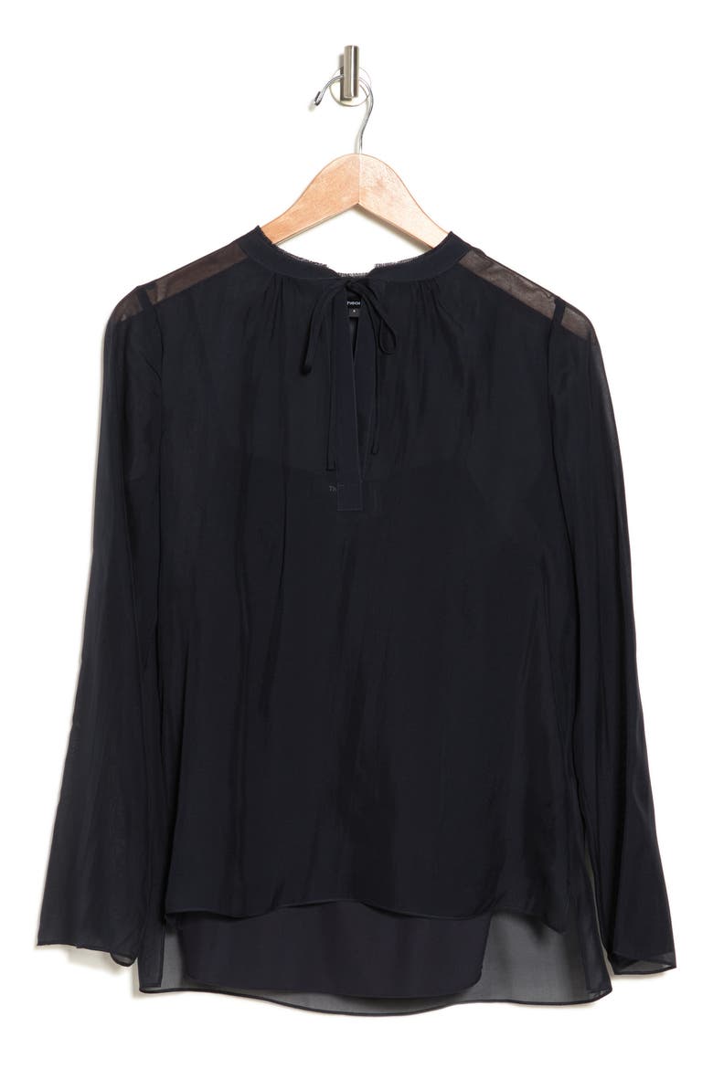 Livilla Long Sleeve Srch Silk Blouse, Alternate, color, DEEP NAVY