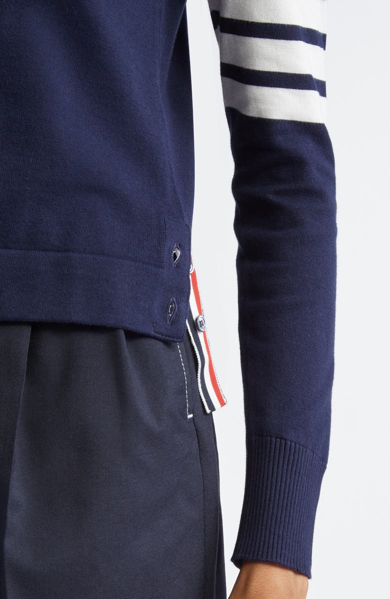Thom Browne 4-Bar Jersey Stitch Cardigan, Alternate, color, Navy