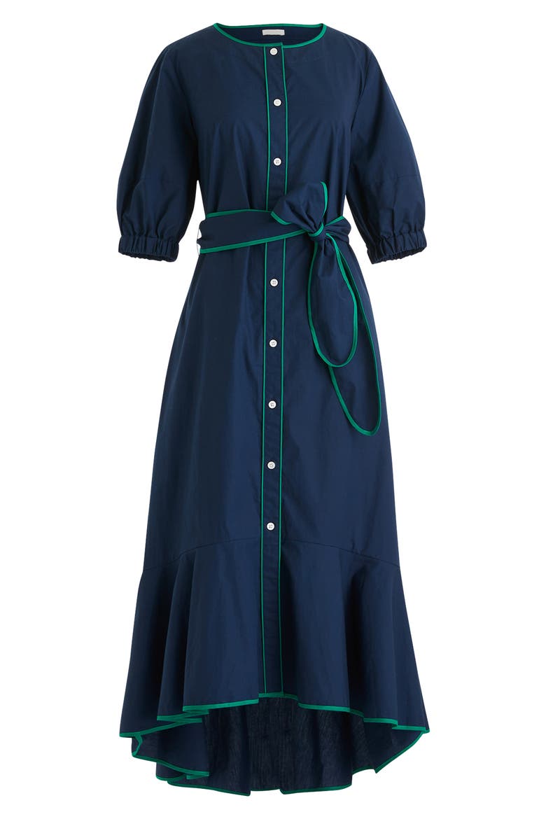 Tipped Cotton Poplin Dress, Alternate, color, NAVY