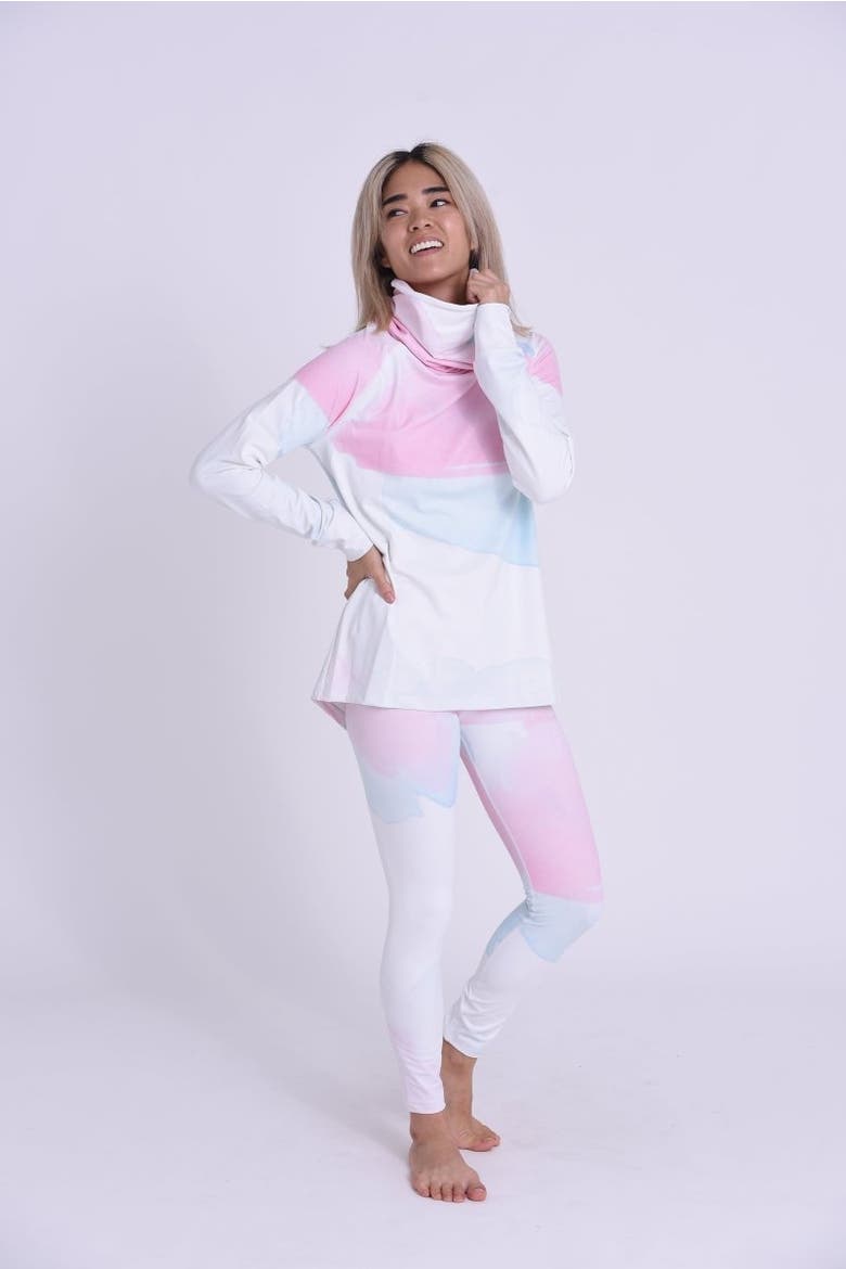 High Neck Baselayer Top Watercolour Women's, Alternate, color, Pink, Multicolor