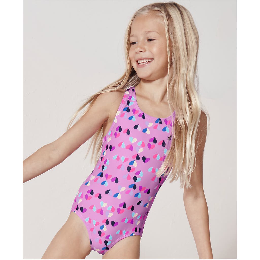 Lands' End Girls One Piece Swimsuit In Pink Hearts
