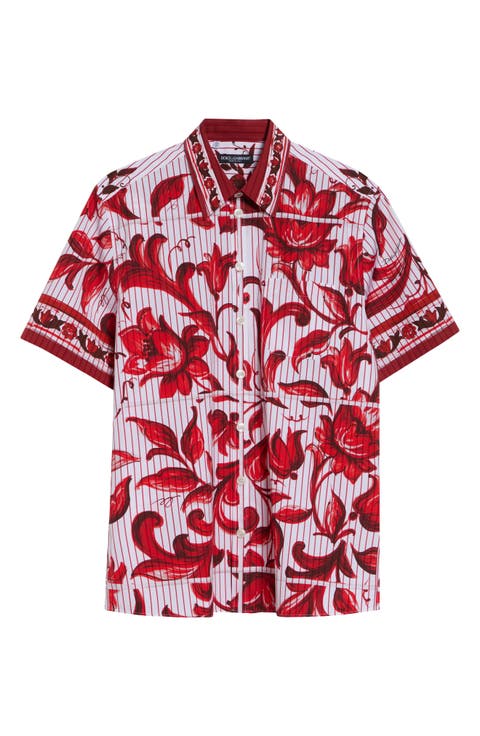 Stripe Majolica Print Button-Up Shirt