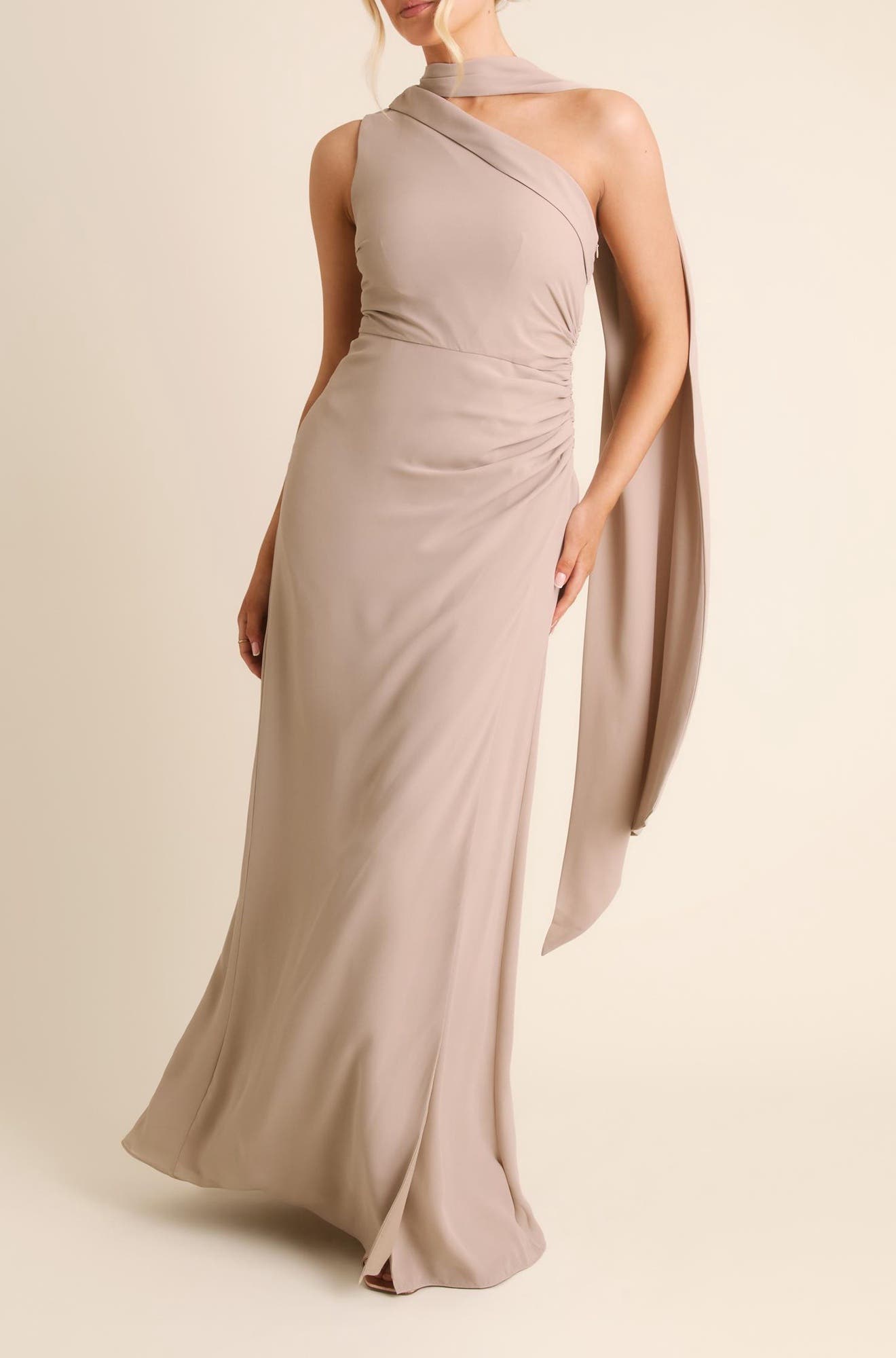 nordstrom bridesmaid dresses reviews One Shoulder Neck Tie Chiffon Dress long bridesmaid dresses