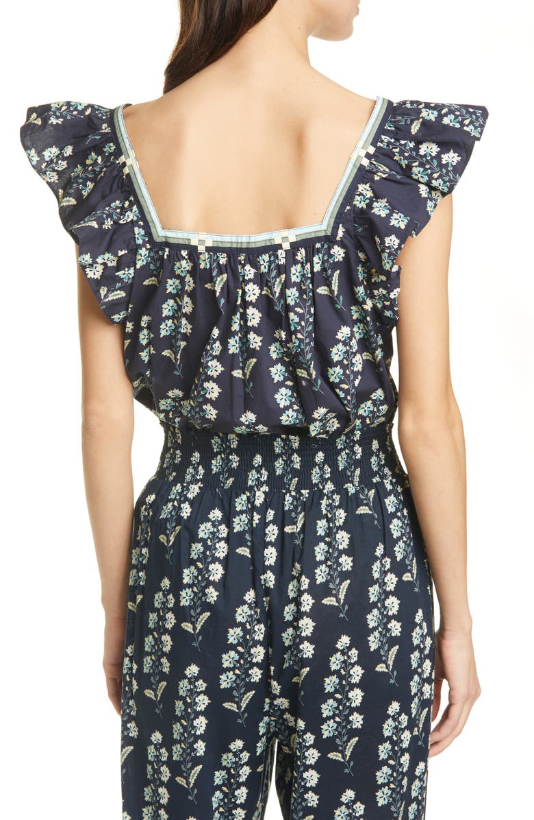 La Vie Rebecca Taylor Larkspur Floral Ruffle Cotton Top, Alternate, color, 