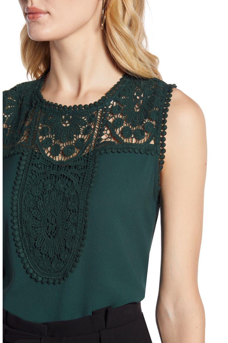 Lace & Crepe Top, Alternate, color, HUNTER GREEN