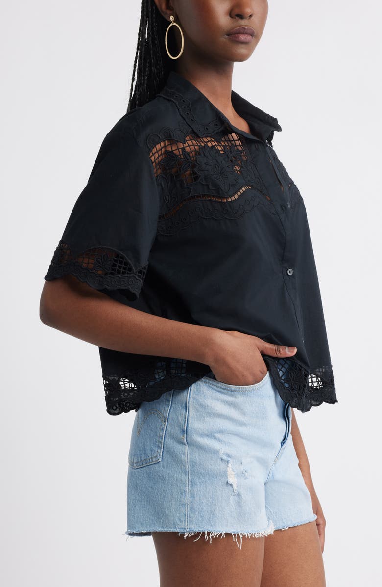 Embroidered Cutwork Cotton Camp Shirt