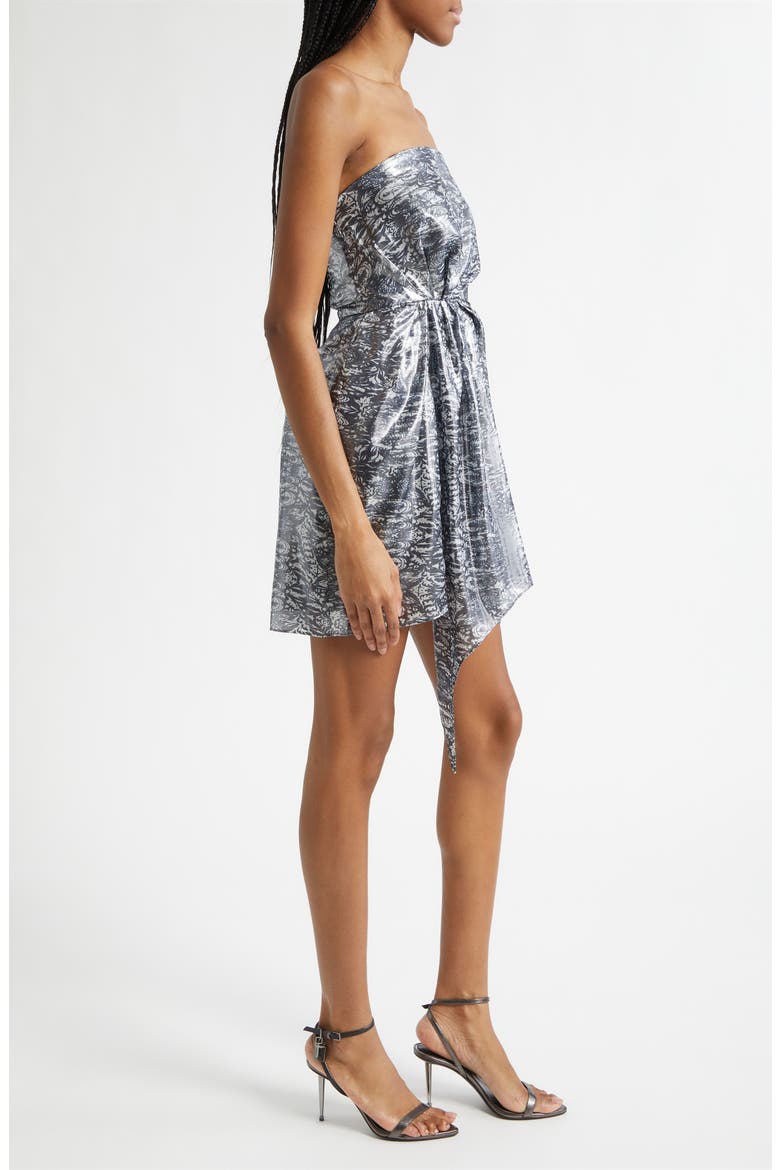 Rhonda Metallic Abstract Print Strapless Silk Cocktail Dress, Alternate, color, NAVY LUREX