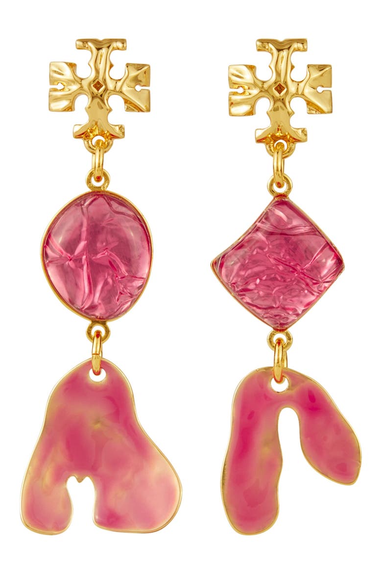 Roxanne Double Drop Earrings, Main, color, GOLD / PINK