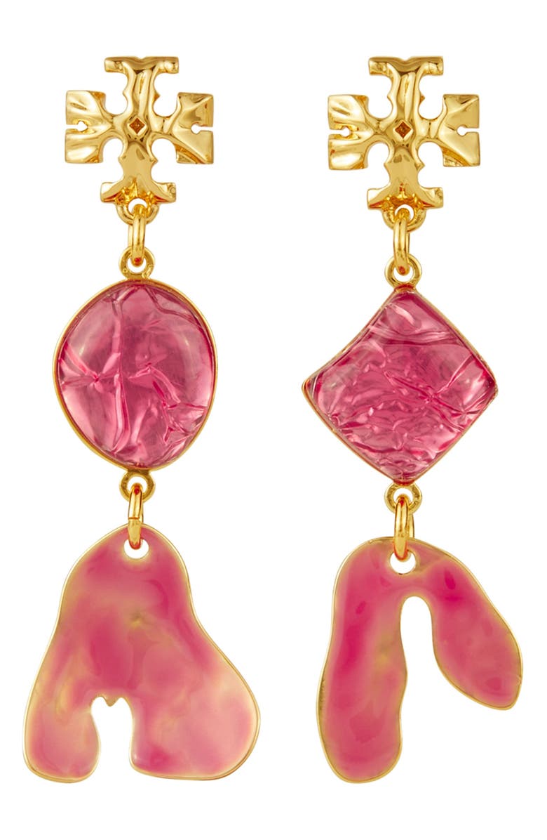Tory Burch Roxanne Double Drop Earrings, Main, color, Gold / Pink