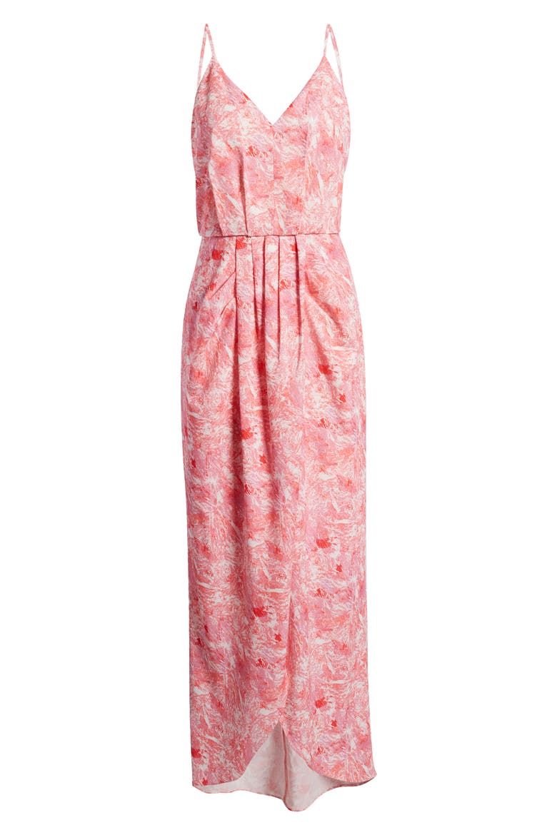 Faux Wrap Camisole Dress, Alternate, color, PINK- RED SPLATTER PAINT