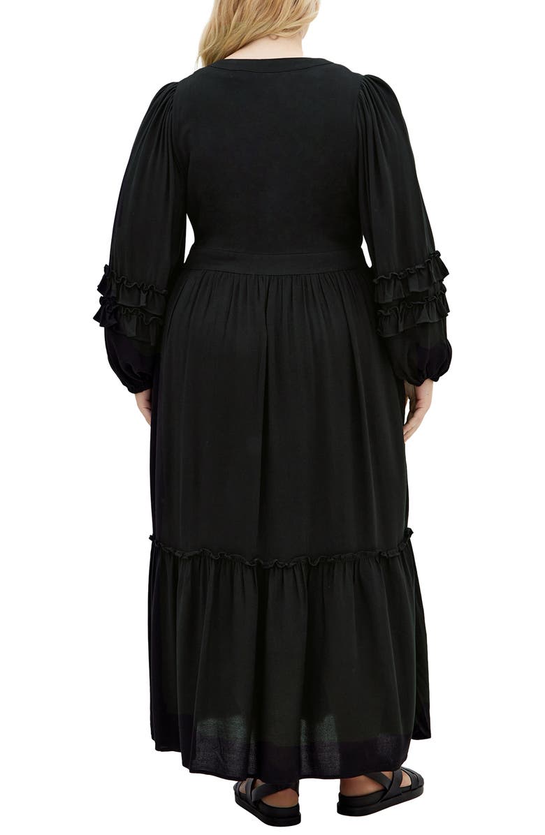 City Chic Malia Ruffle Long Sleeve Maxi Dress, Alternate, color, Black