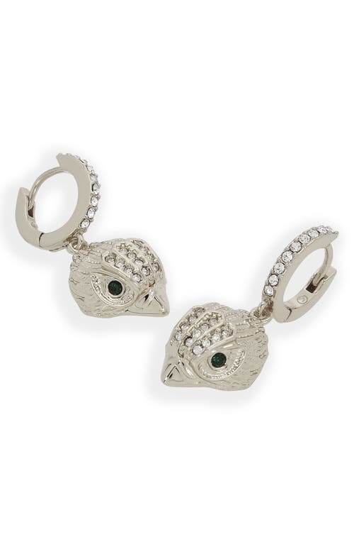 Kurt Geiger London Pavé Crystal Eagle Head Drop Huggie Hoop Earrings In Silver