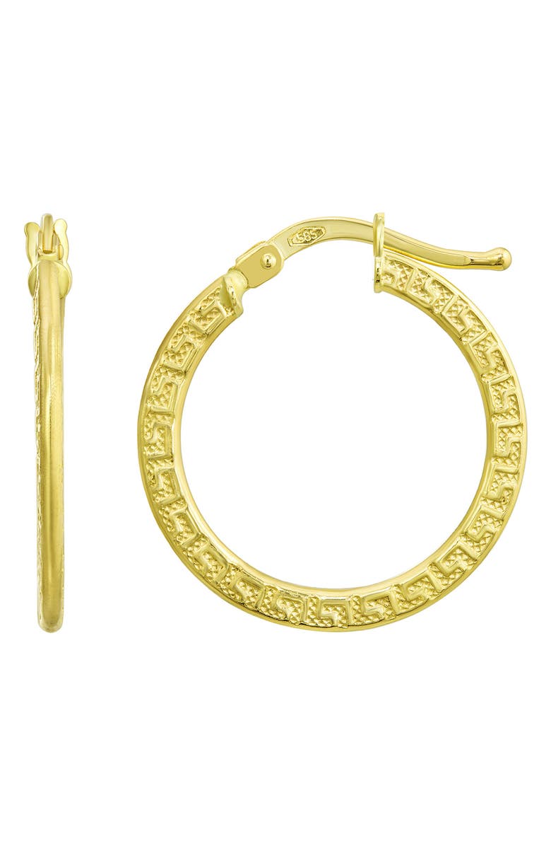CANDELA JEWELRY 14K Gold Greek Key 20mm Hoop Earrings, Main, color,
