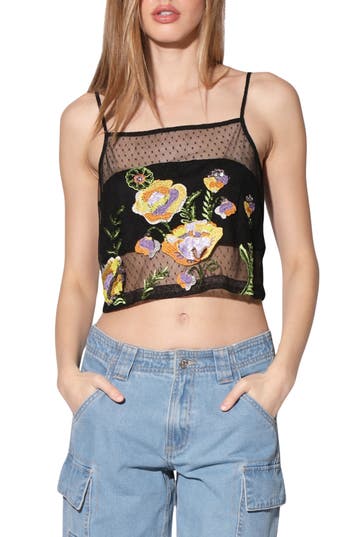 Walter Baker Paulina Embroidered Mesh Camisole In Garden Embroidery