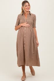 PinkBlush Gingham Smocked Button Down Midi Dress