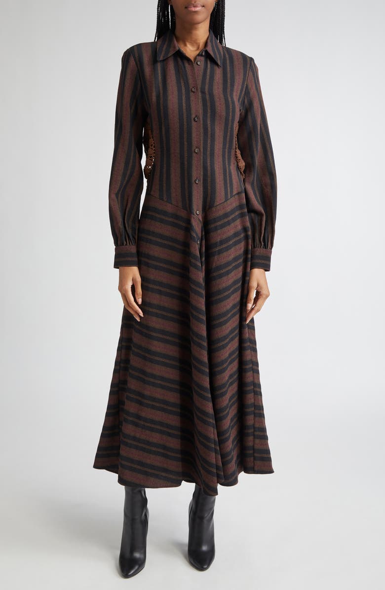Diotima Lewis Stripe Long Sleeve Maxi Shirtdress, Main, color, Black Multi