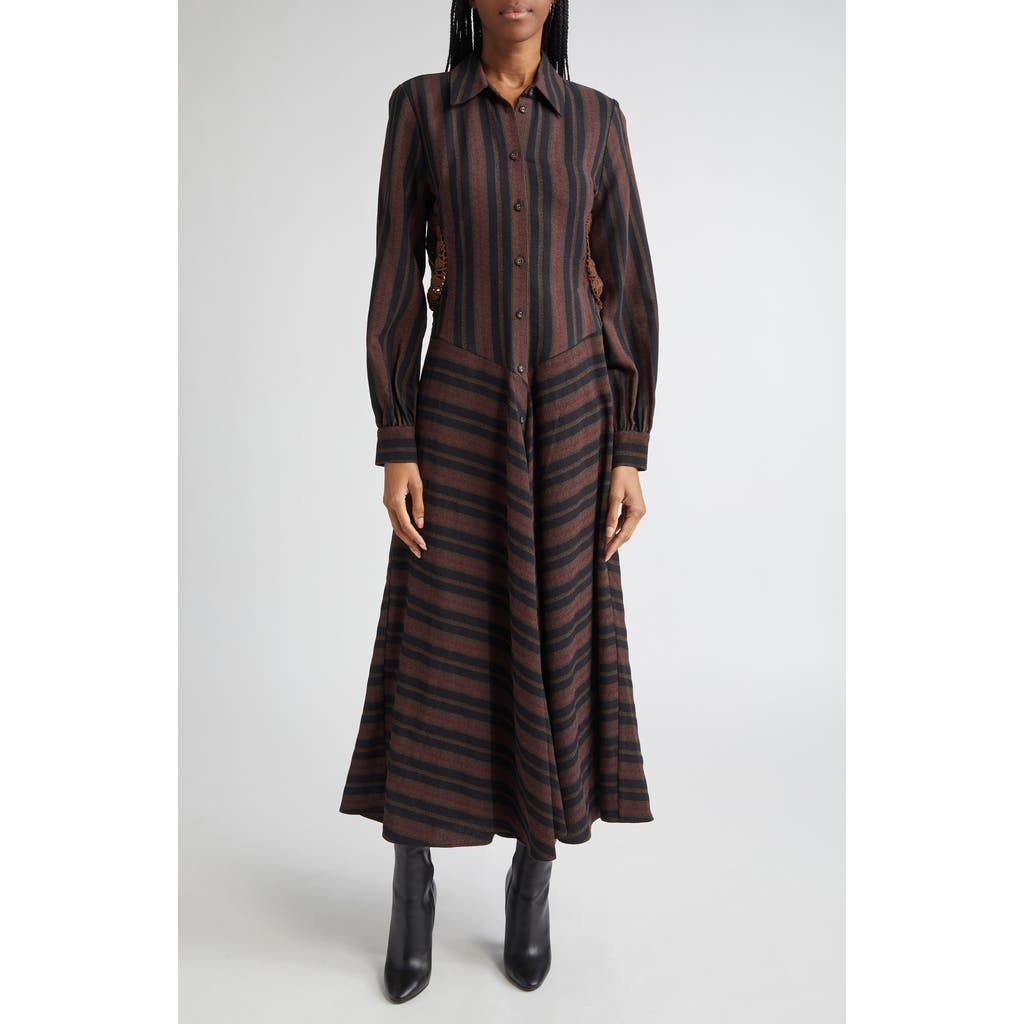 Diotima Lewis Stripe Long Sleeve Maxi Shirtdress in Black Multi  product