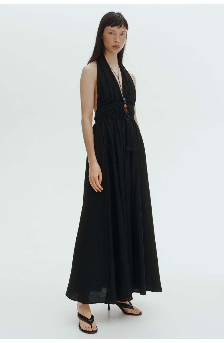 H&M Flared-skirt Halterneck Dress, Alternate, color, Black