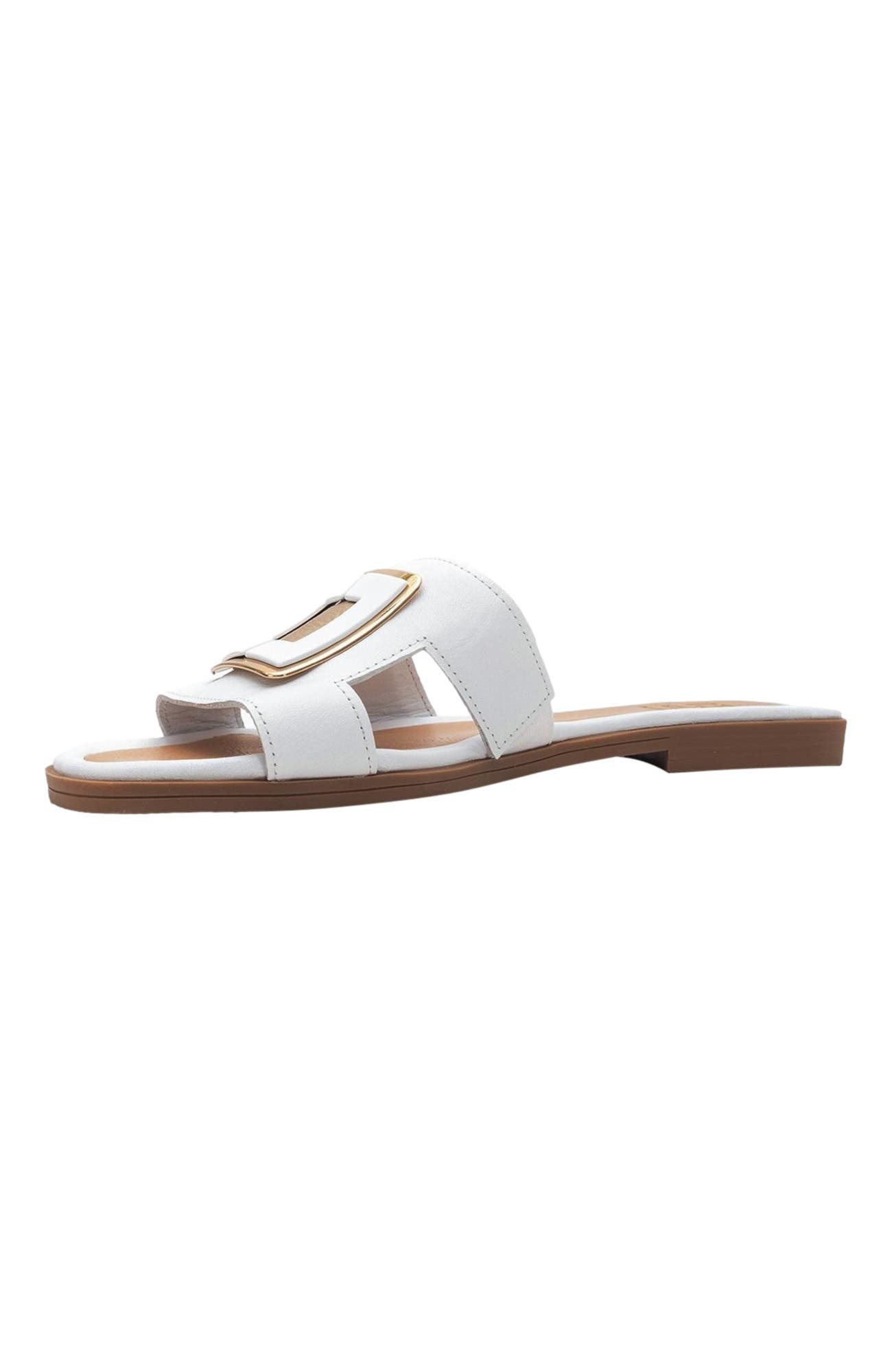 Millie Leather Buckle Slide, Alternate, color, White Leather