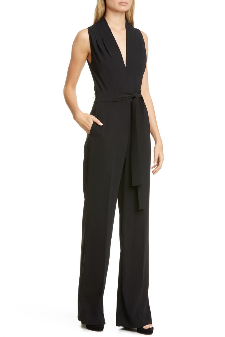 Belted Wide Leg Jumpsuit, Alternate, color, BLACK