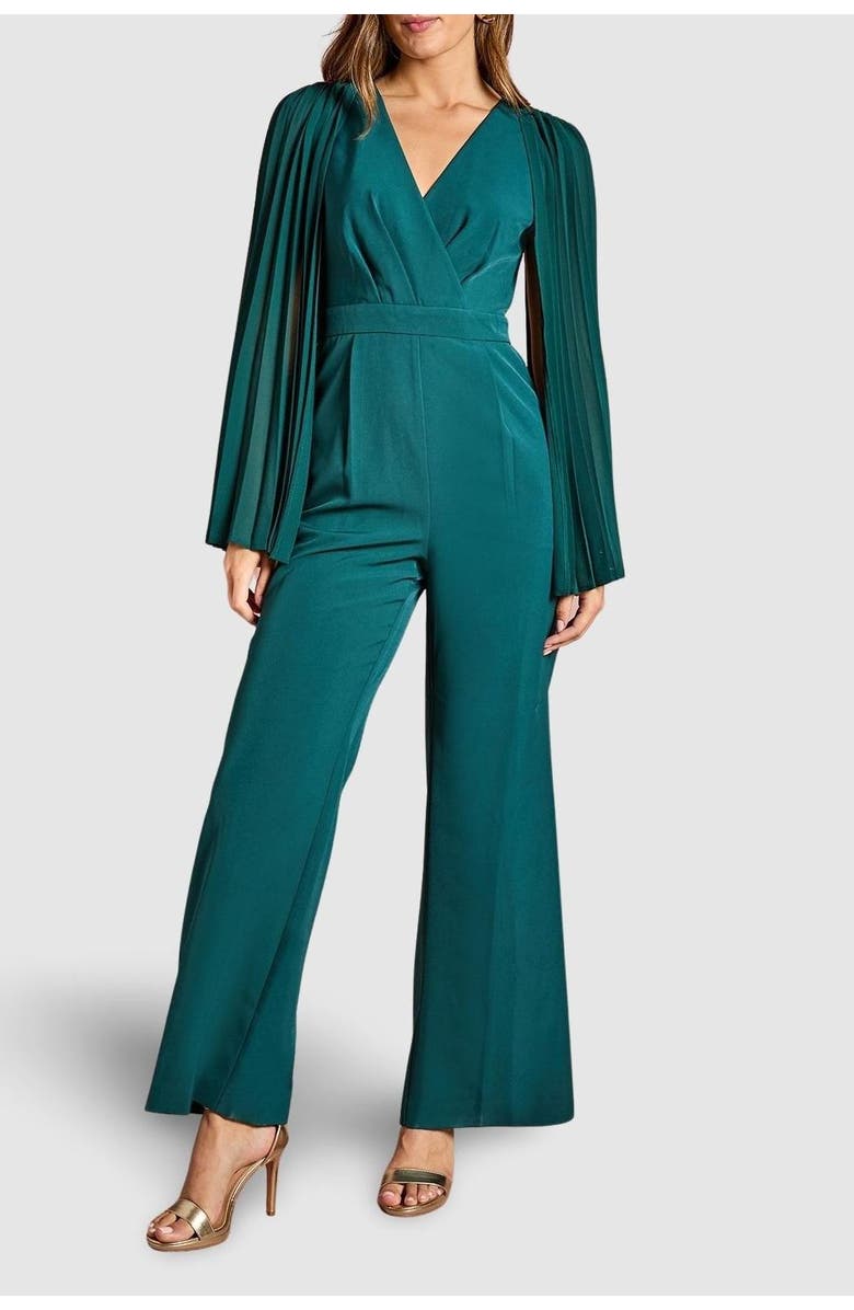 Coast V Neck Pleated Long Sleeve Jumpsuit, Alternate, color, Emerald