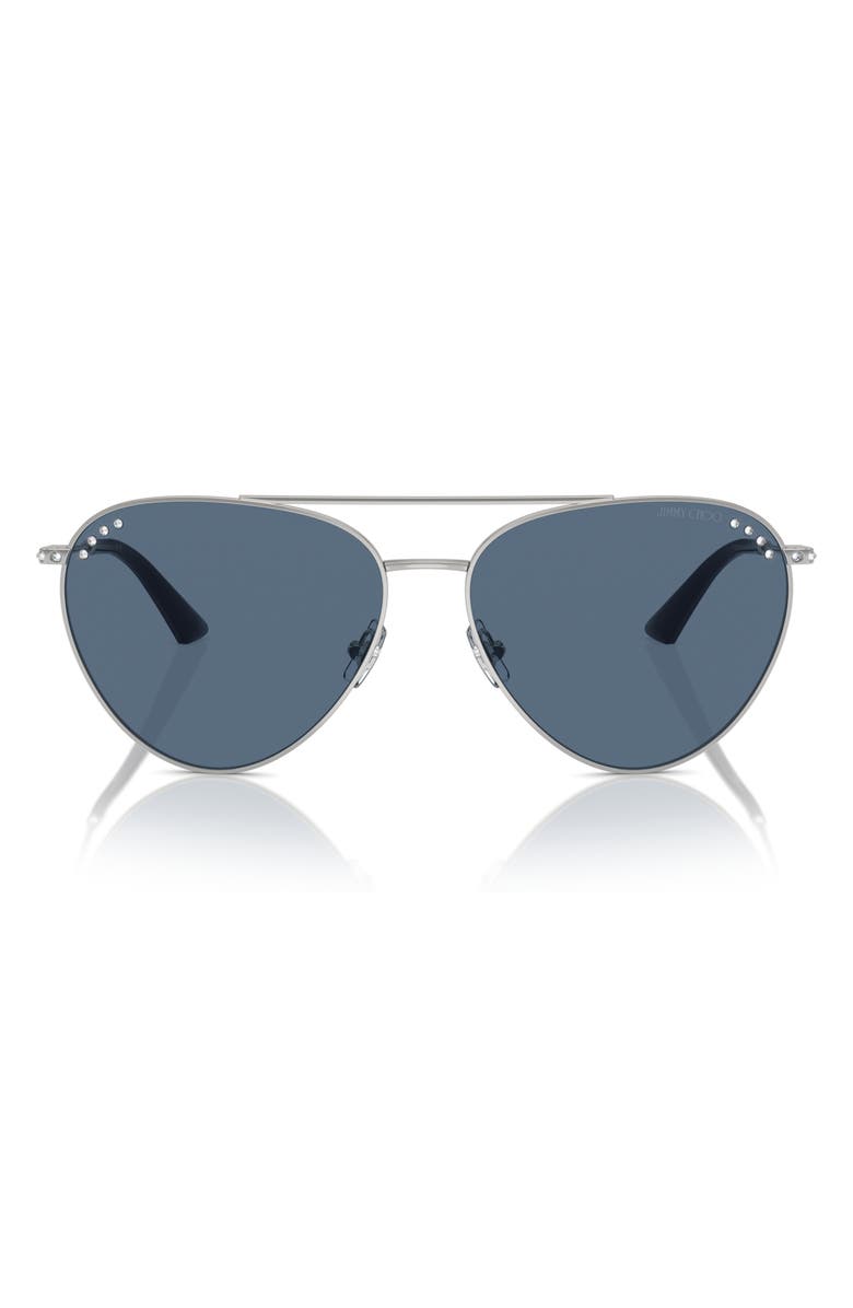 Jimmy Choo 60mm Pilot Sunglasses, Main, color, Silver / Dark Blue