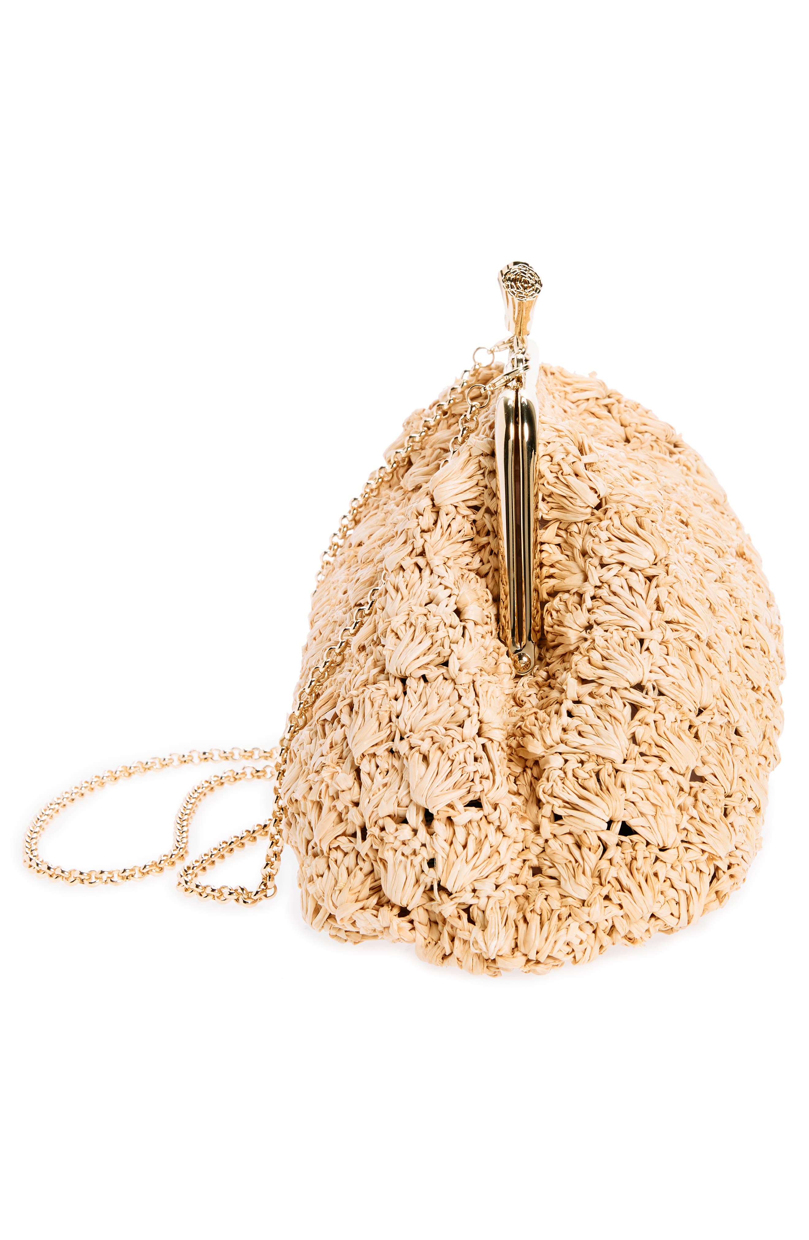 Anya Hindmarch Large Maud Bow Crochet Raffia Clutch, Alternate, color, 
