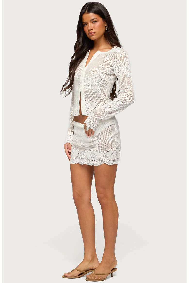 Rusa Sheer Open Stitch Miniskirt, Alternate, color, WHITE