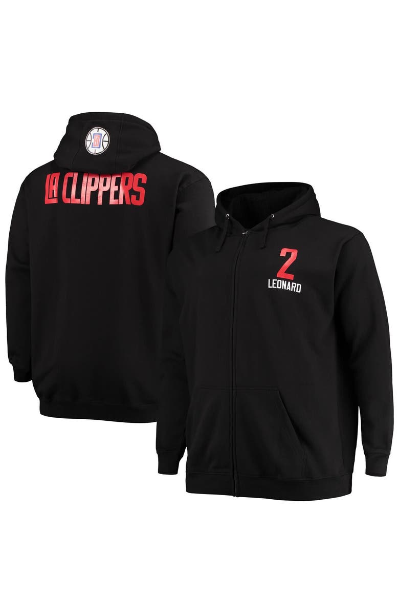 FANATICS Men's Fanatics Branded Kawhi Leonard Black LA Clippers Big & Tall Player Name & Number Full-Zip Hoodie Jacket, Main, color, 