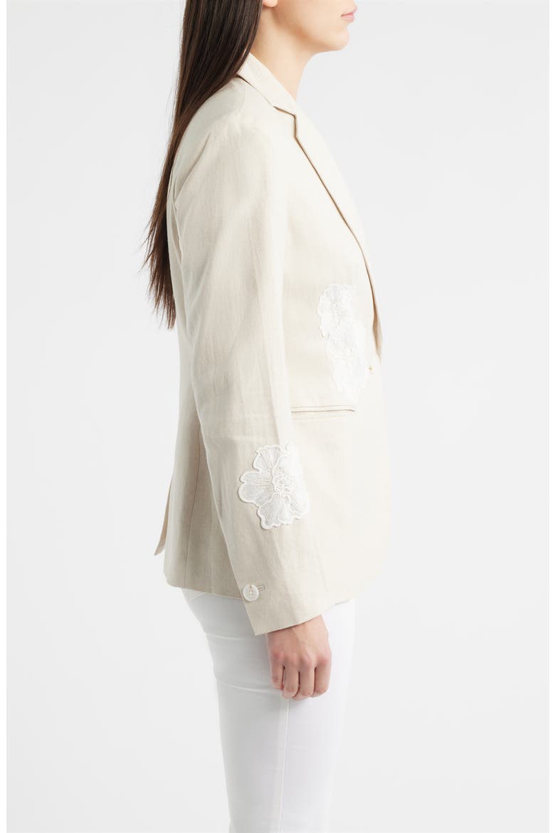 Floral Appliqué Linen Blend Blazer, Alternate, color, NATURAL GRAIN/ CRISP WHITE
