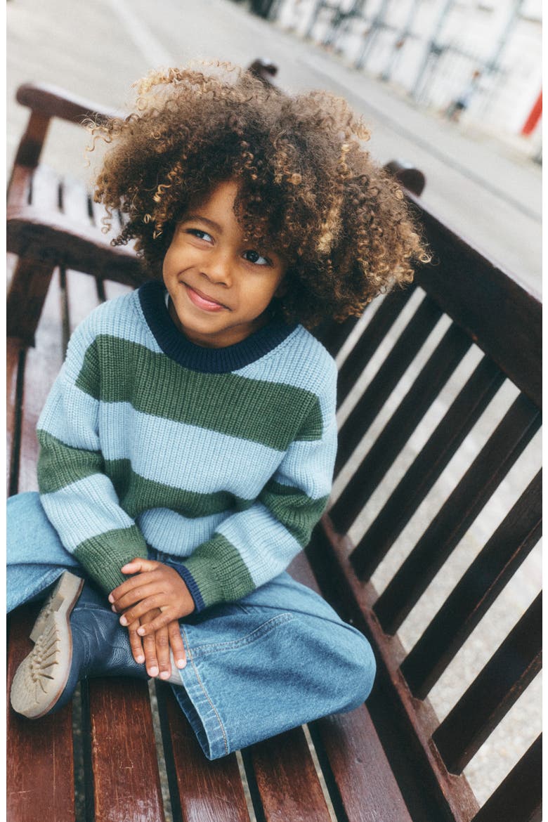 Kids' Chunky Cotton Stripe Sweater, Alternate, color, GREEN STRIPE