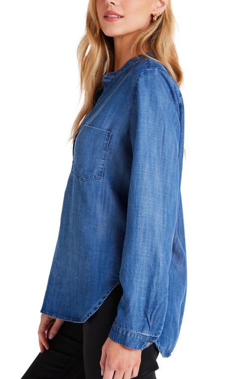Bella Dahl Long Sleeve Pocket Henley Top In Moonlit Haze In Blue