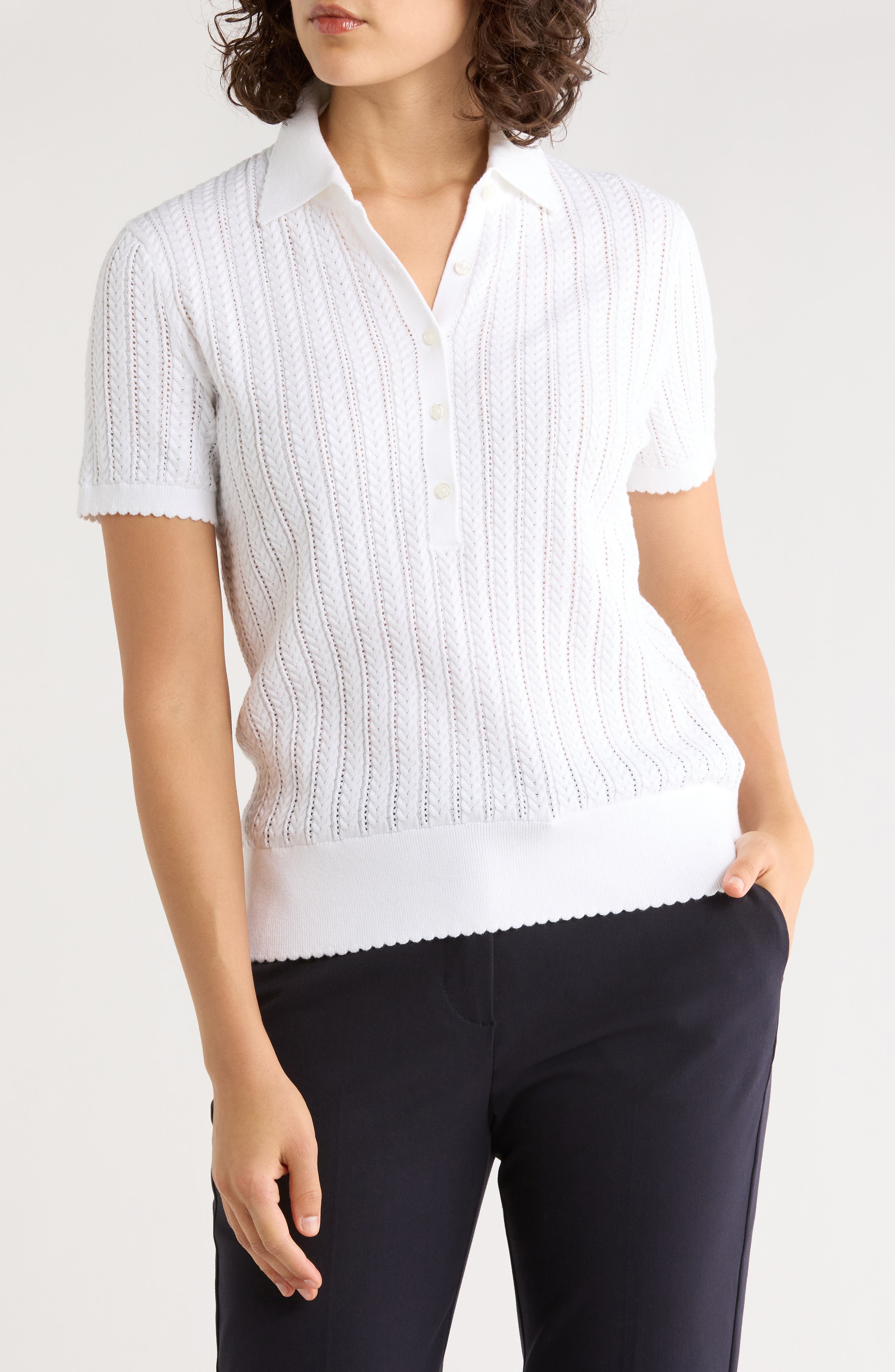 Brooks Brothers Pointelle Stitch Button-Up Polo