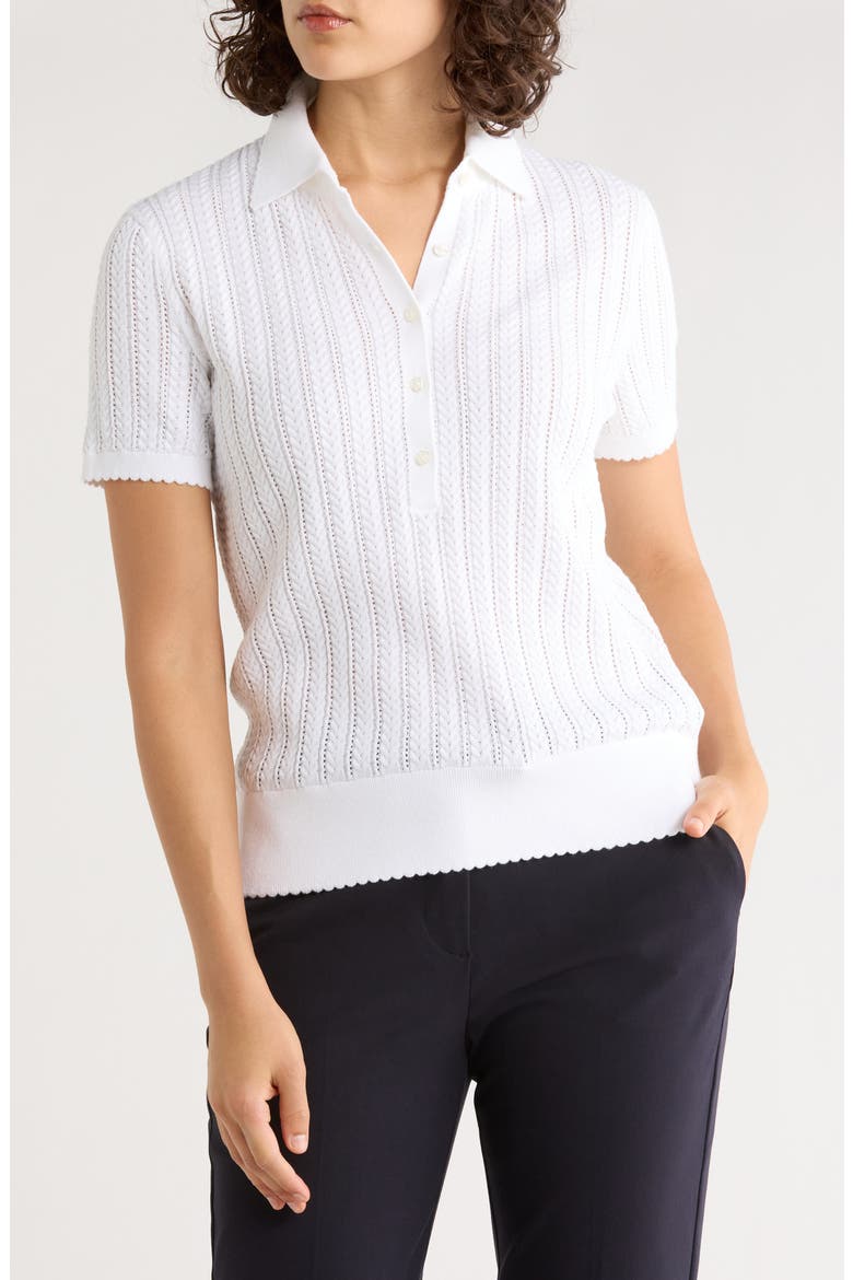 Pointelle Stitch Button-Up Polo, Main, color, WHITE