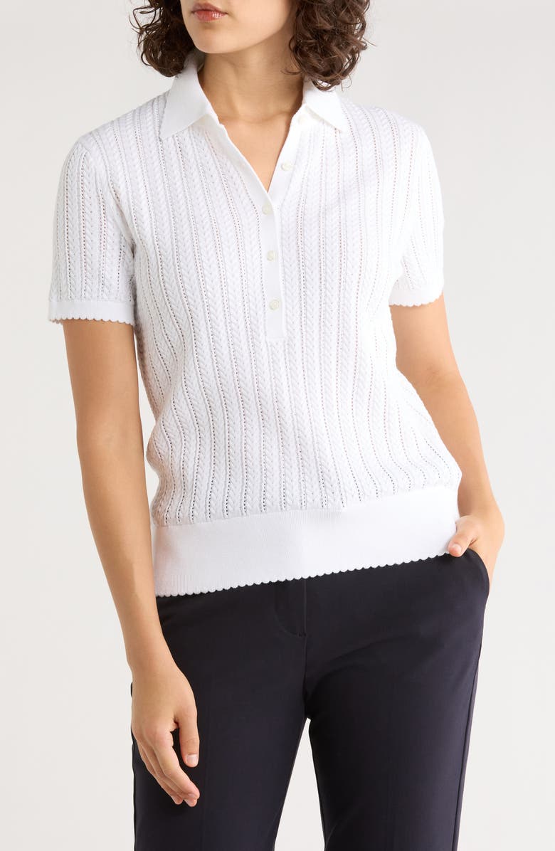 Brooks Brothers Pointelle Stitch Button-Up Polo, Main, color, White