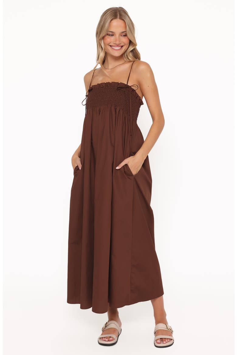 Josie Smocked Maxi Dress, Alternate, color, BROWN