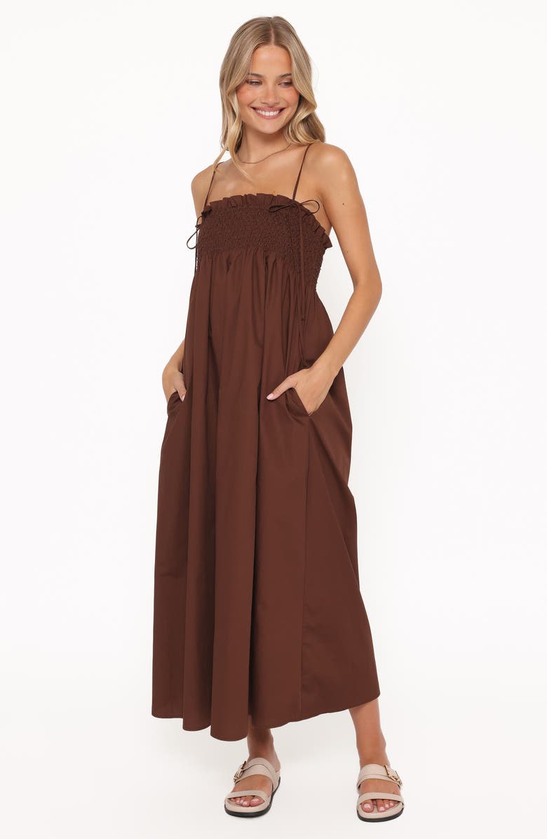 Petal & Pup Josie Smocked Maxi Dress, Alternate, color, Brown