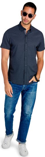 Slim Fit Micro Dot 4-Way Stretch Short Sleeve Button-Up Shirt