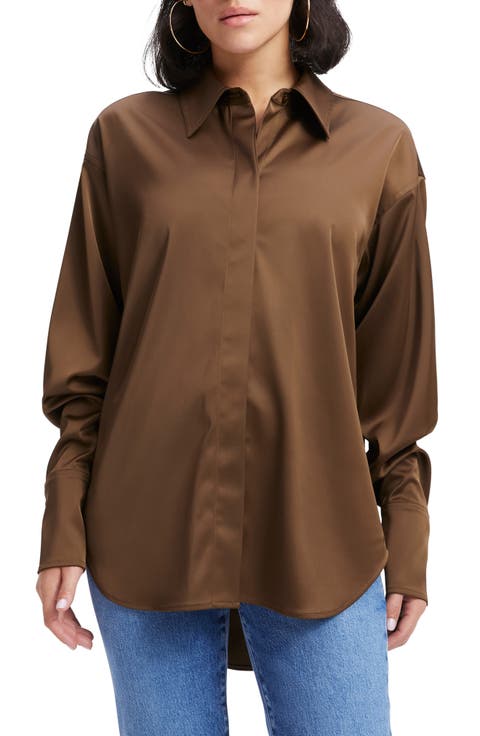 Stretch Satin Button-Up Shirt