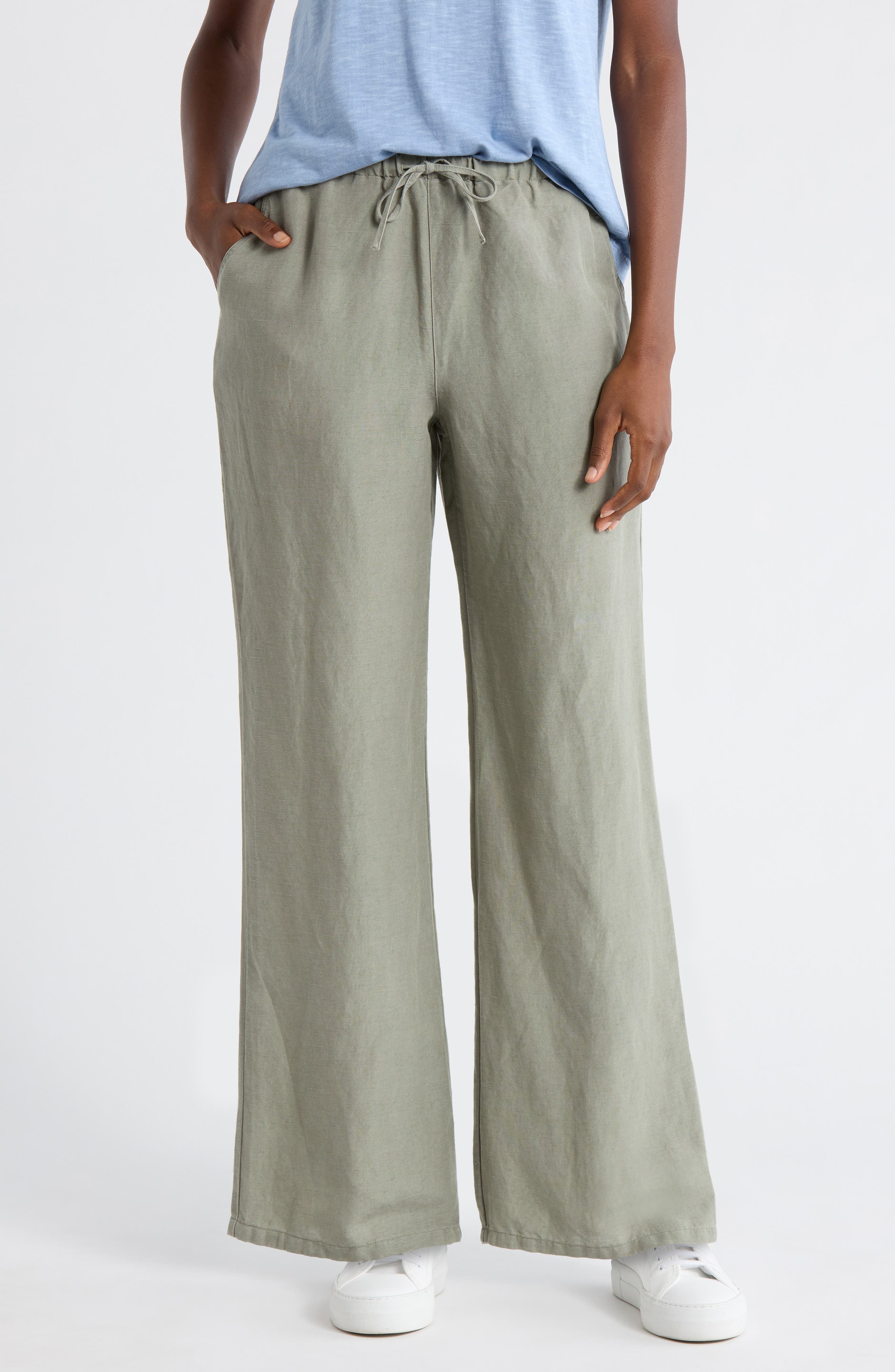 Linen Blend Straight Leg Pants