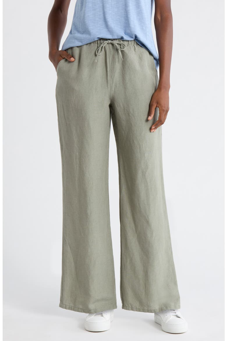 Linen Blend Straight Leg Pants, Main, color, SEA SPRAY